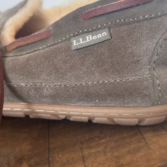 LL Bean Wicked Good Moccasin Slippers Mens 10 Medium Olive Green Suede Sheepskin main image 7